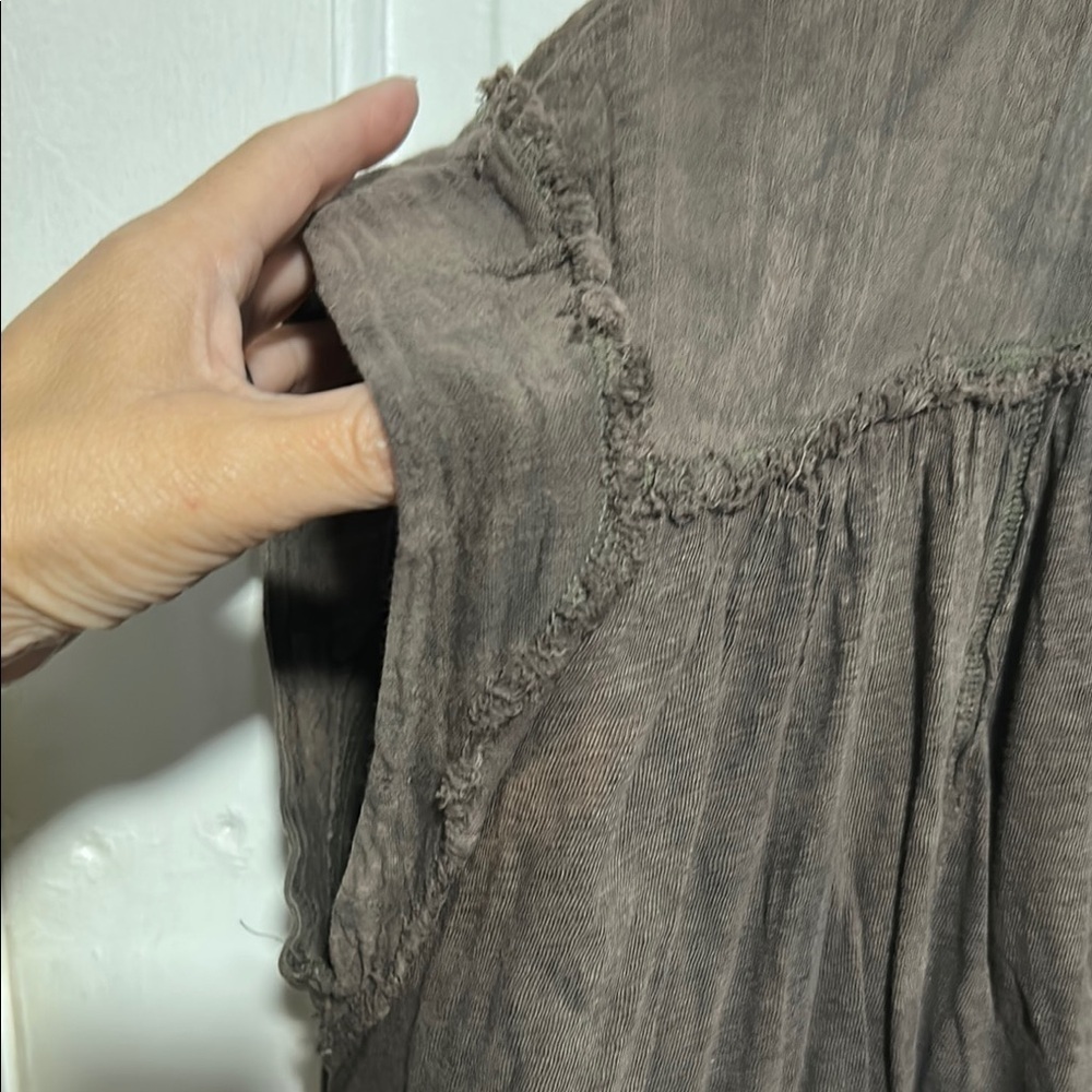 Free People Brown Cap Sleeve Pleated Blouse - Picture 3 of 8
